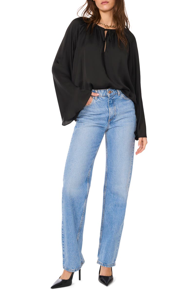 1.STATE Tie Neck Wide Sleeve Satin Top, Alternate, color, Rich Black