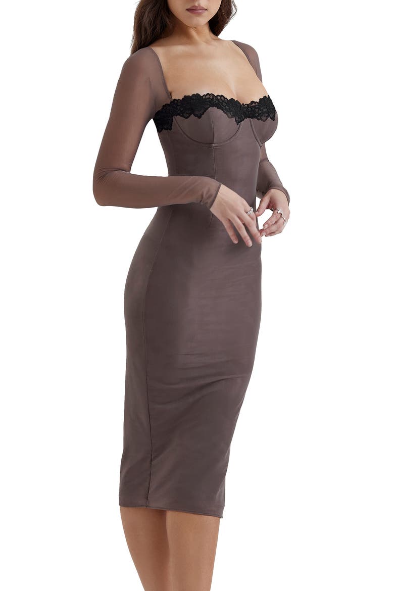 Seraphina Corset Detail Long Sleeve Dress, Alternate, color, PEBBLE GREY