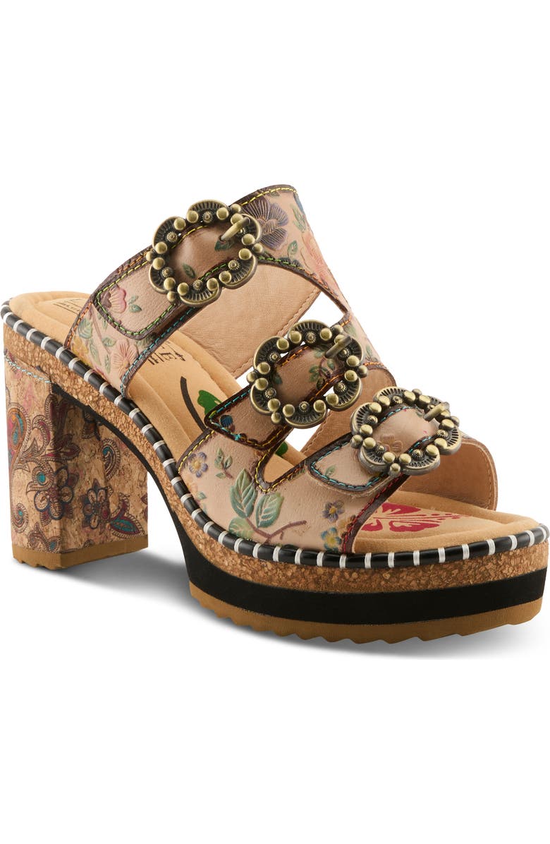 L'Artiste by Spring Step Milemarker Platform Slide Sandal, Main, color, Beige Multi