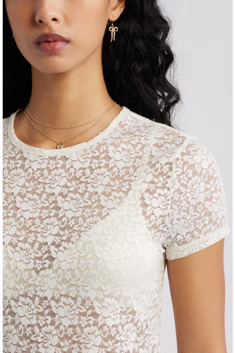 Short Sleeve Stretch Lace Top, Alternate, color, IVORY