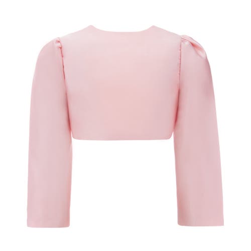 Tulleen Cropped Satin Cardigan In Peach Pink