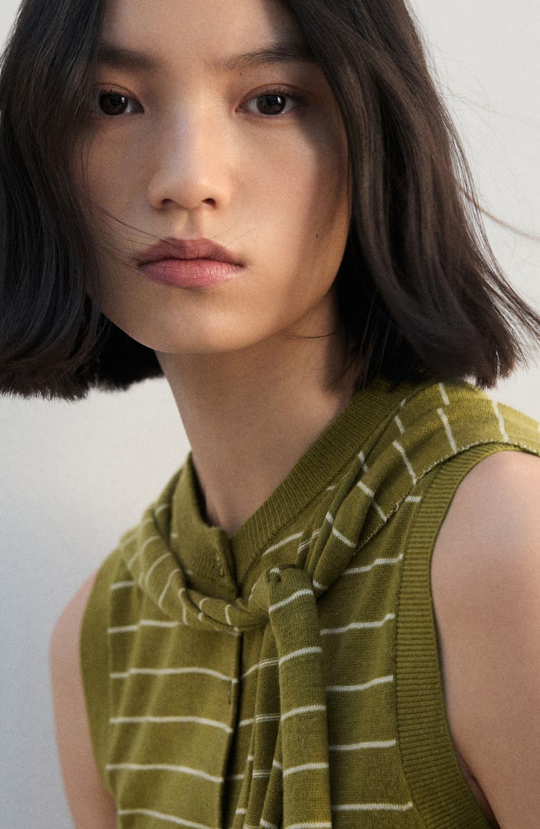 MANGO Tie Neck Sweater Vest, Alternate, color, Olive Green