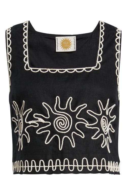 Rails Akira Sun Embroidered Linen Top In Black