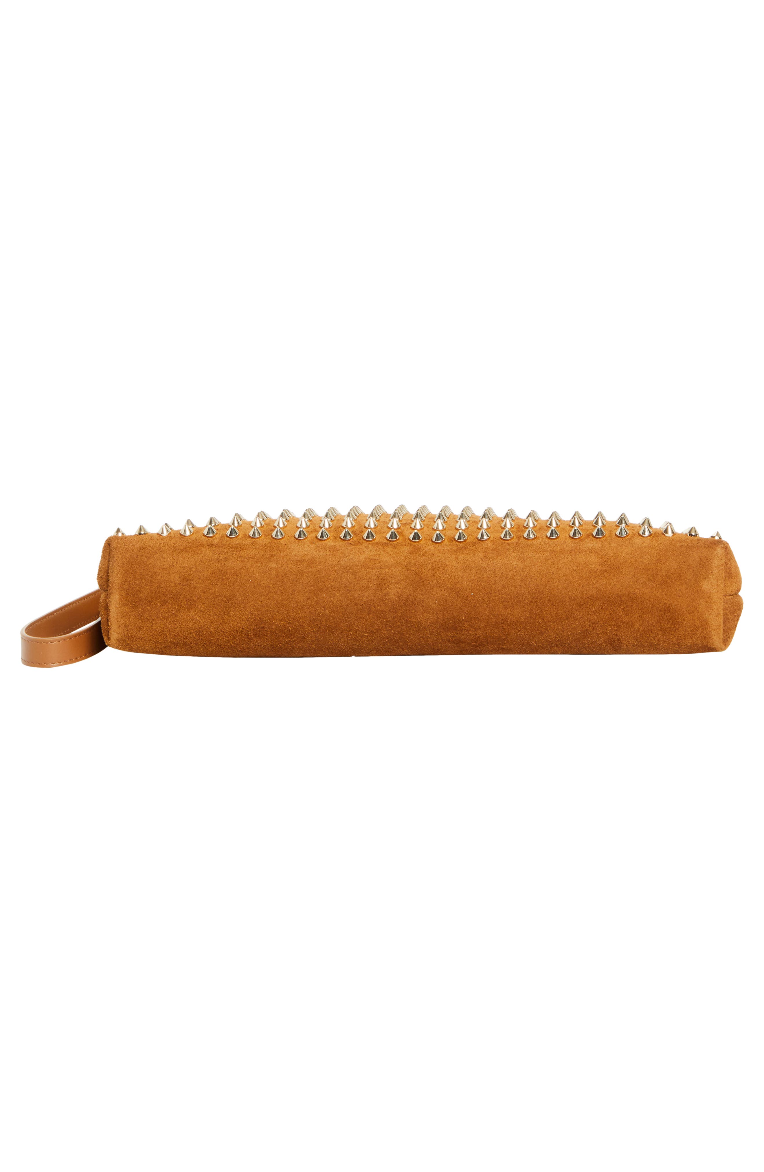 Christian Louboutin Funky Crosta Spikes Suede Wristlet, Alternate, color, Rhea/ Gold