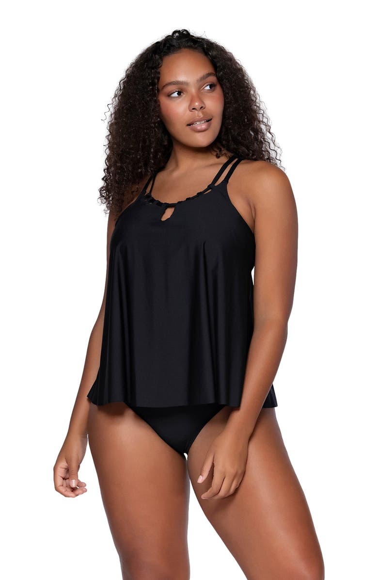 Sunsets Escape Sadie Tankini Swimsuit Top, Main, color, Black