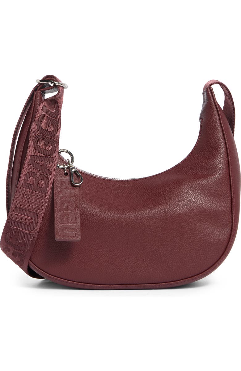 Baggu Small Recycled Leather Crescent Bag, Main, color, Mahogany