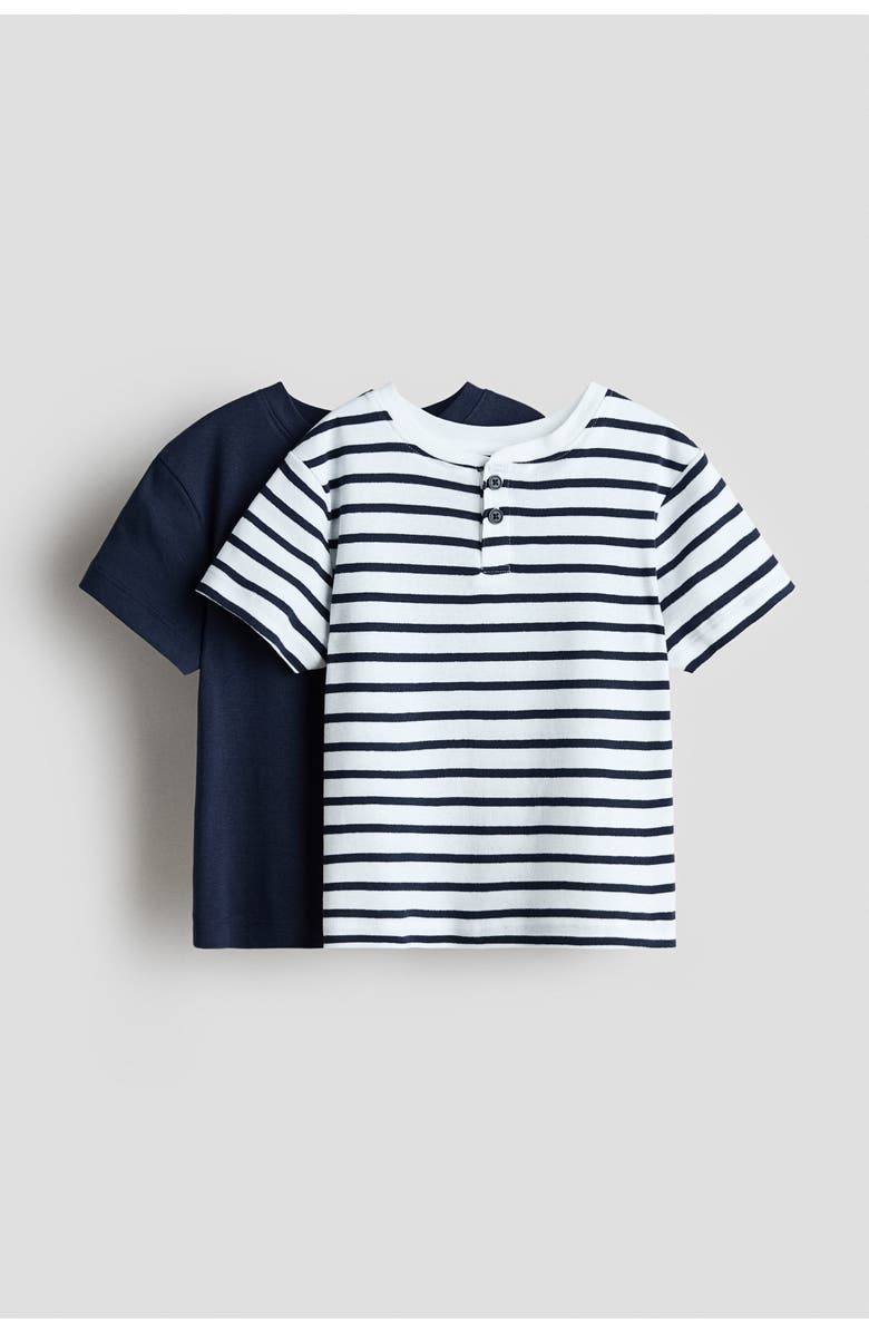 H&M 2-pack Henley T-shirts, Main, color, Navy Blue/Striped