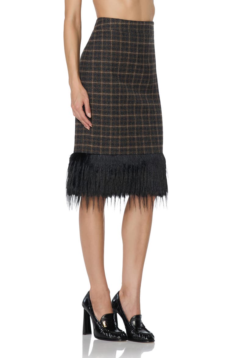 Midi Skirt with Faux Fur Hem, Alternate, color, CHARCOAL PLAID WITH FUR