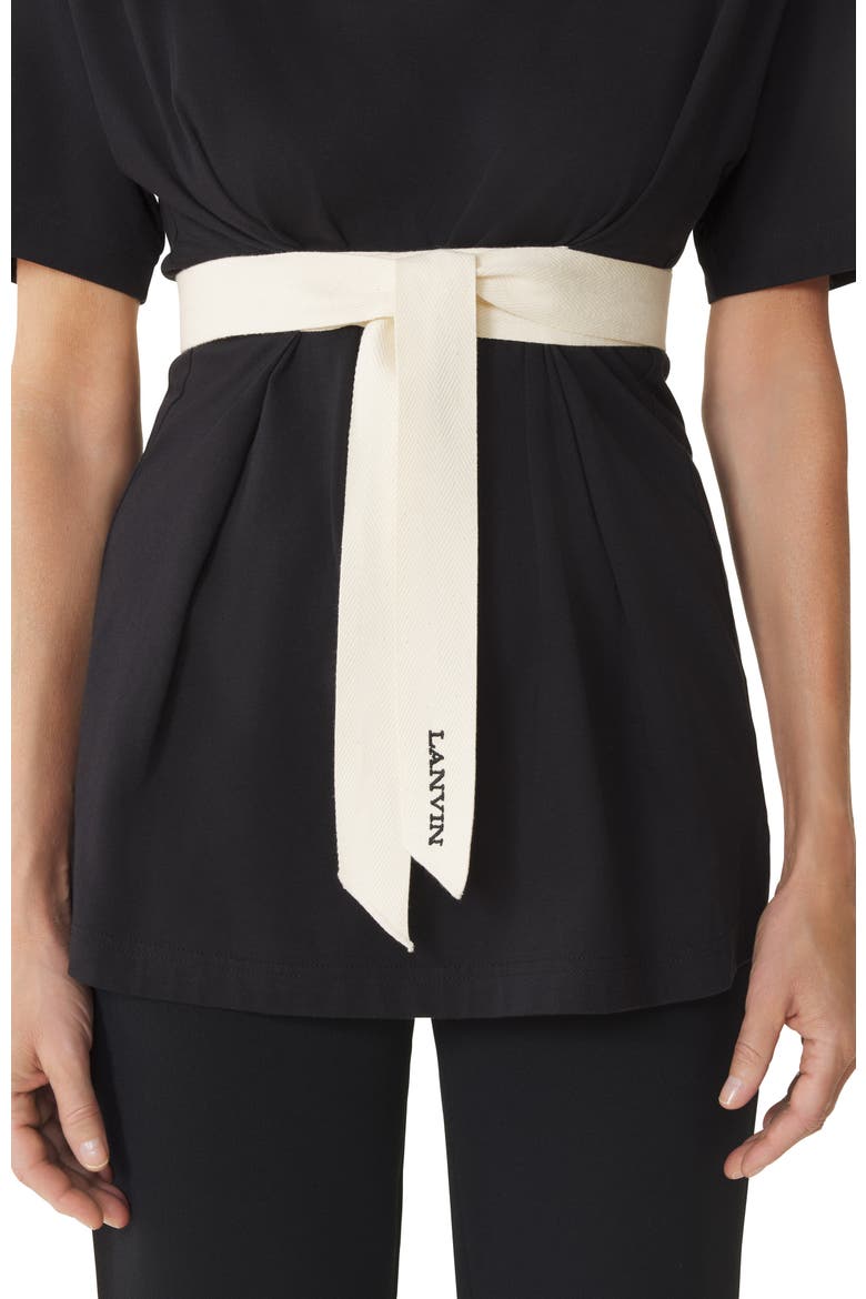 Belted T-Shirt In Cotton And Silk, Alternate, color, Black