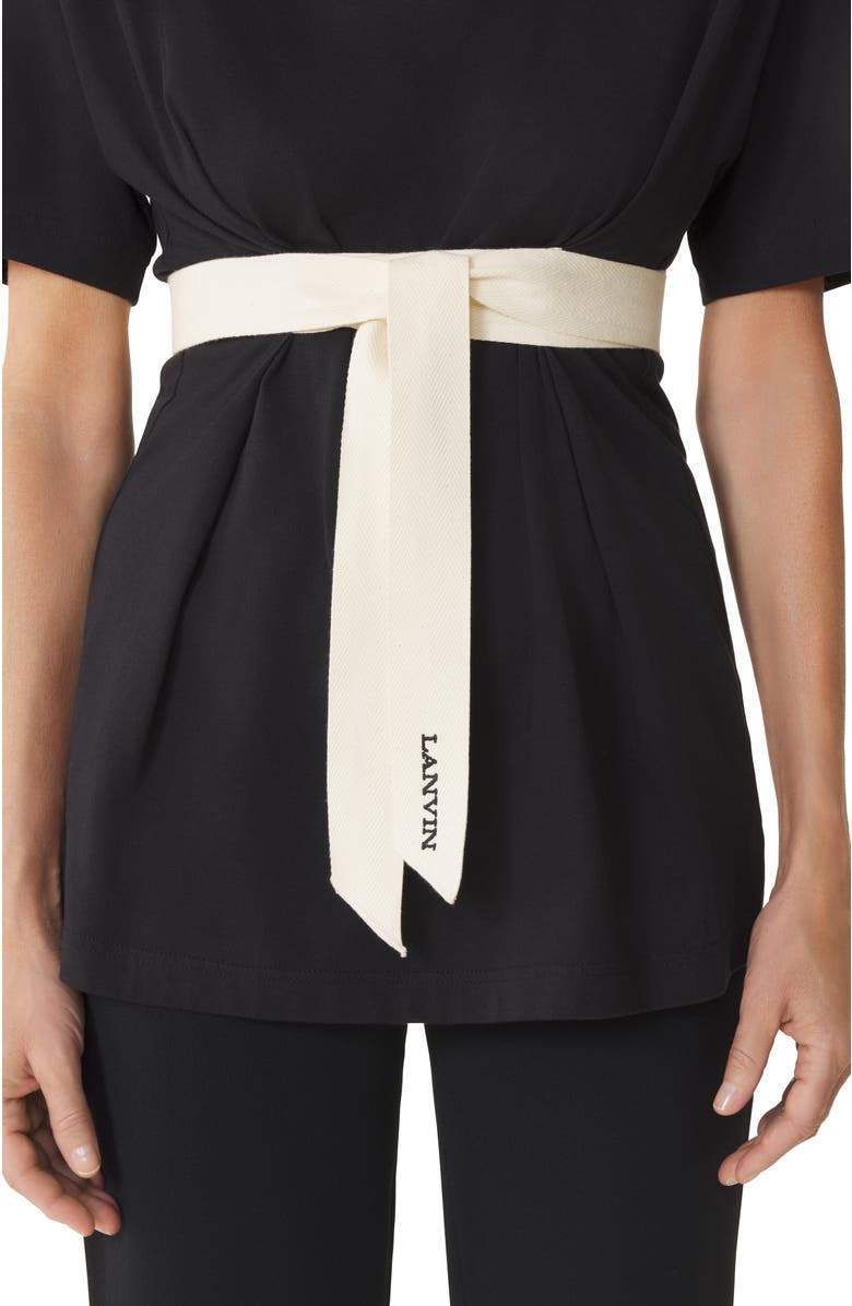 Lanvin Belted T-Shirt In Cotton And Silk, Alternate, color, Black