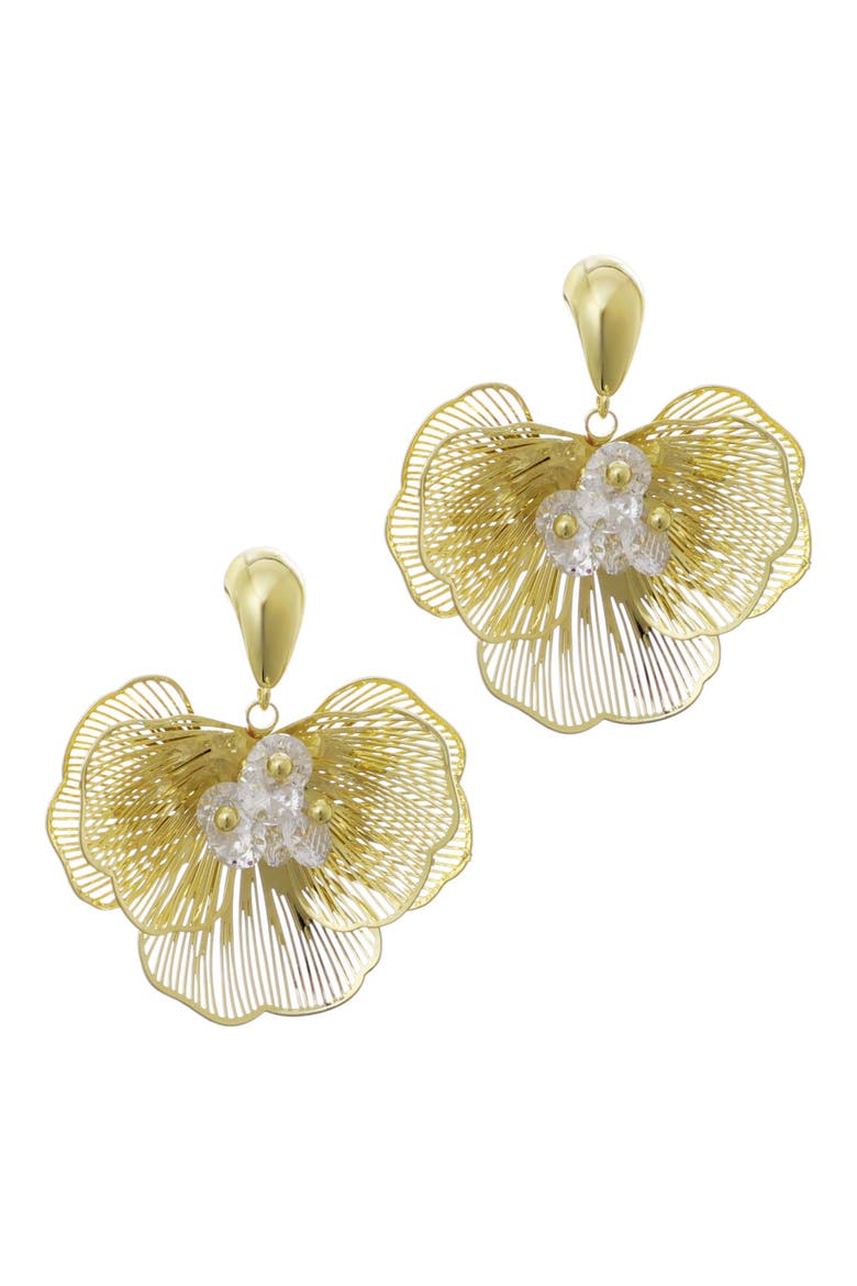 14K Gold Plated Crystal Flower Drop Earrings, Main, color, GOLD