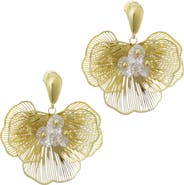 Adornia 14K Gold Plated Crystal Flower Drop Earrings