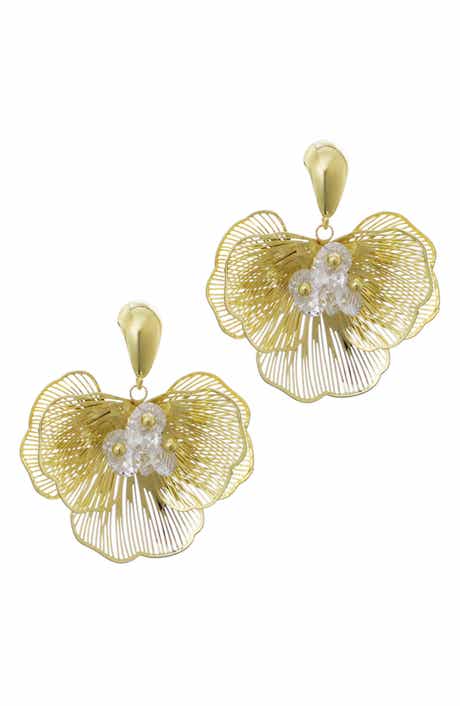 Adornia 14K Gold Plated Crystal Flower Drop Earrings