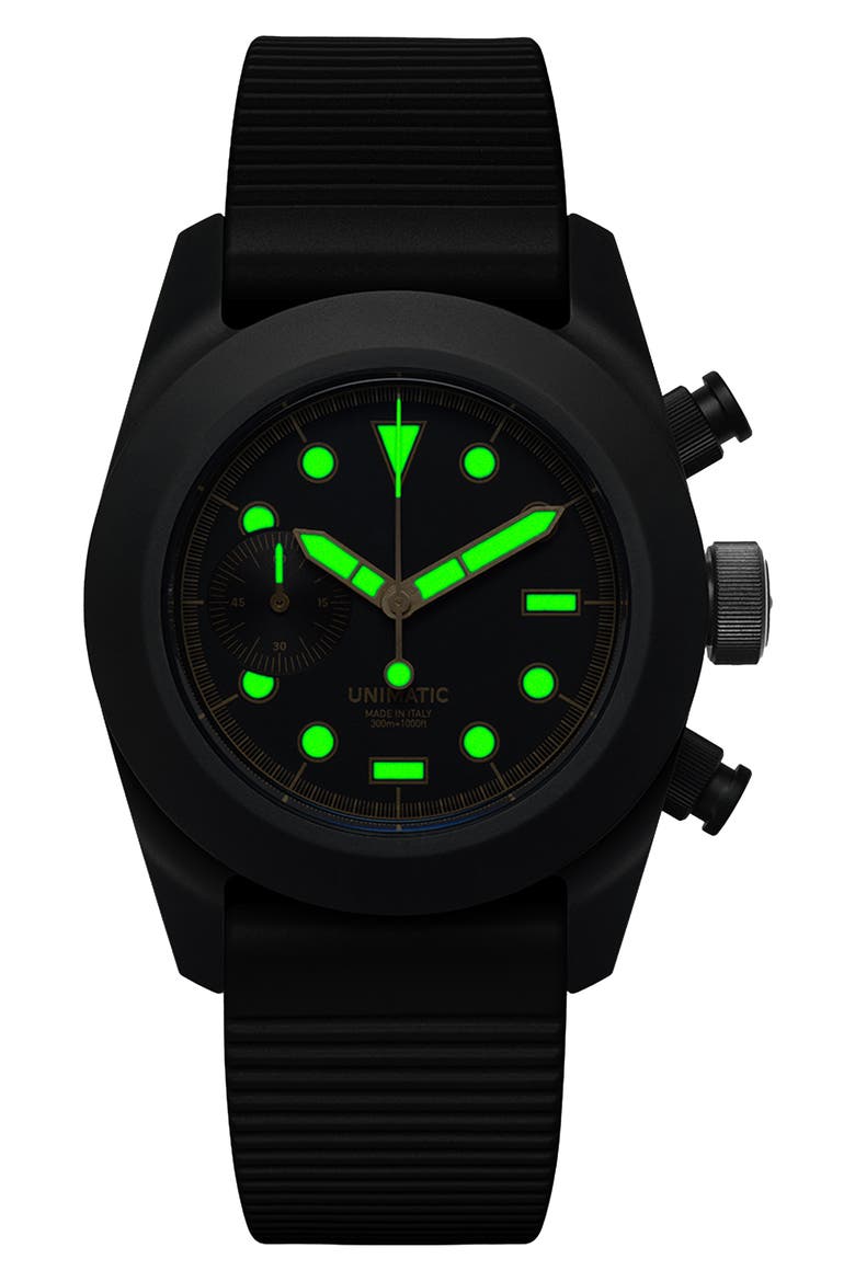 Modello Tre Fixed Chronograph Silicone Strap Watch, Alternate, color, BLACK