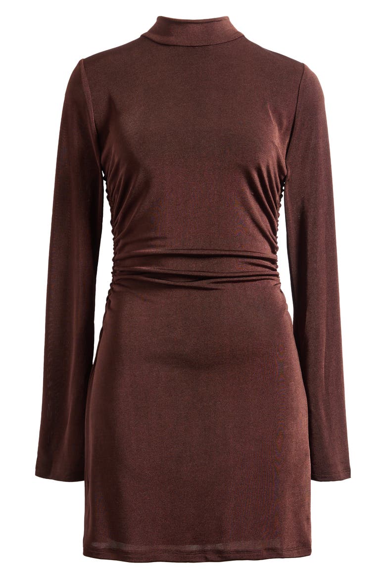 Vivi Tie Back Long Sleeve Minidress, Alternate, color, BROWN