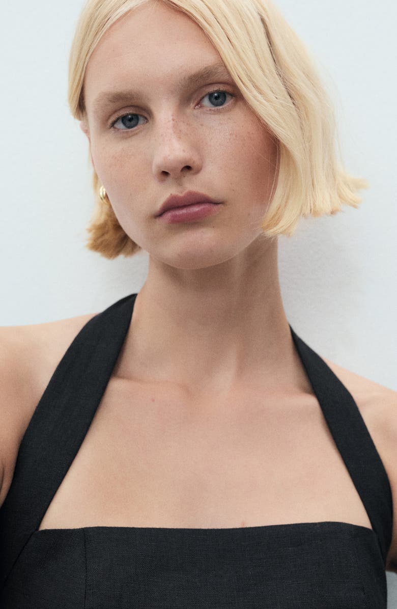 MANGO Halter Linen Jumpsuit, Alternate, color, 