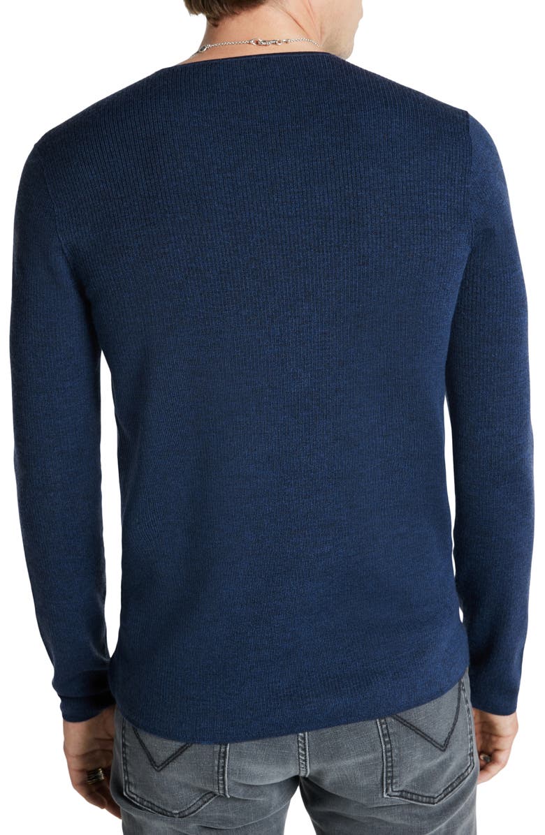 John Varvatos Leira Ribbed Wool & Silk Crewneck Sweater, Alternate, color, Dark Navy