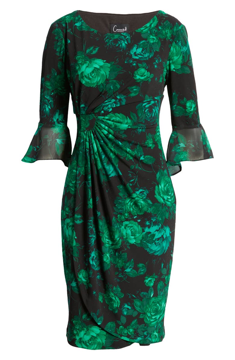 Connected Apparel Floral Chiffon Bell Sleeve Dress, Alternate, color,