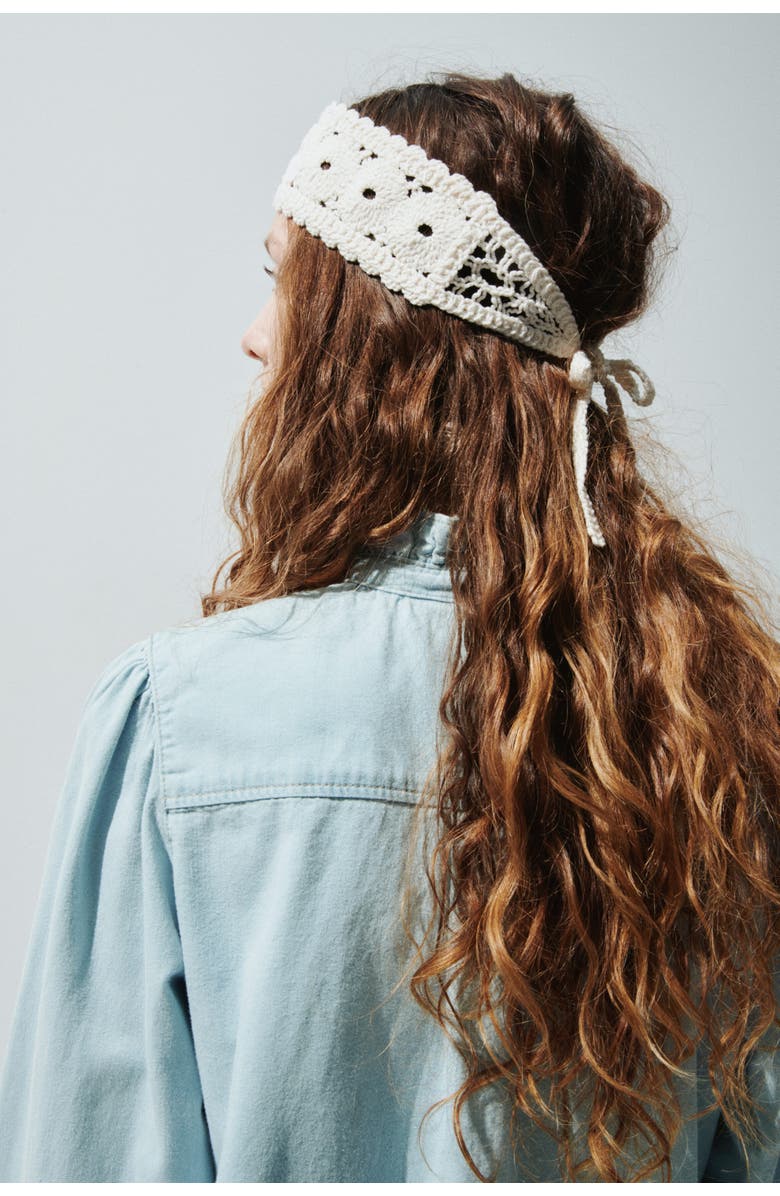 H&M Ruffle-trimmed denim blouse, Alternate, color, Pale Denim Blue