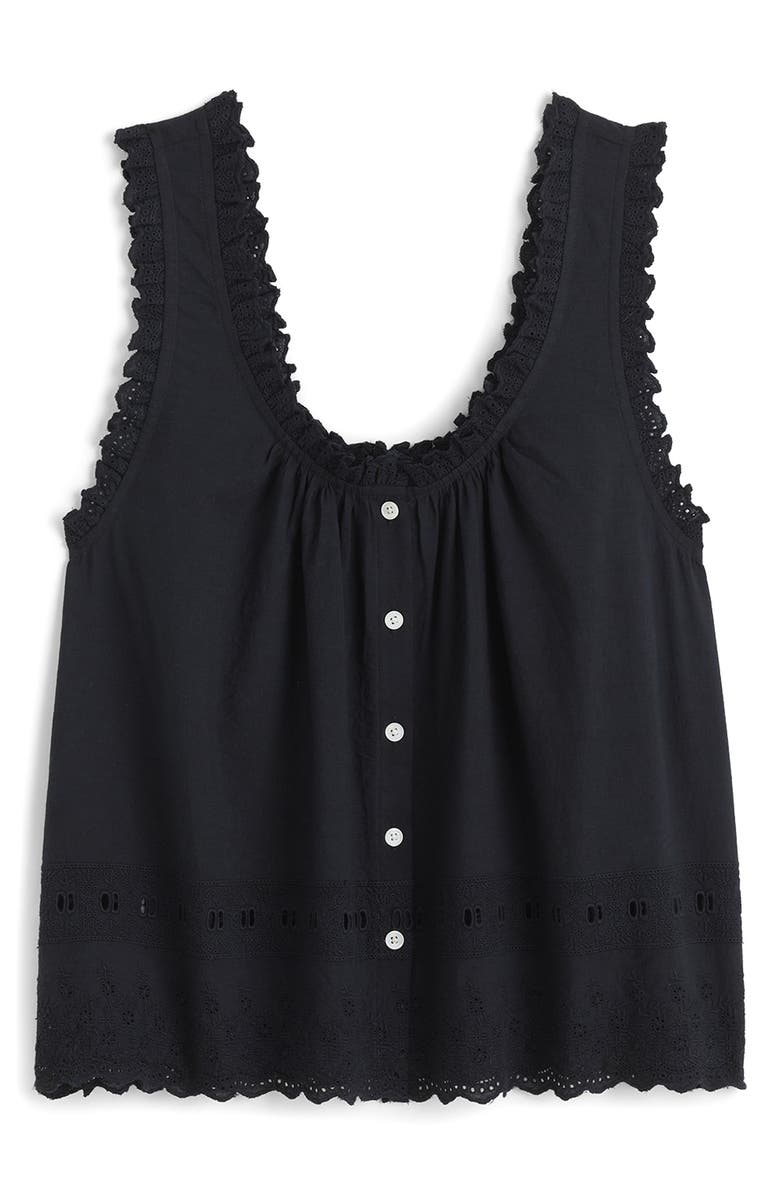Embroidered Ruffle Trim Sleeveless Top