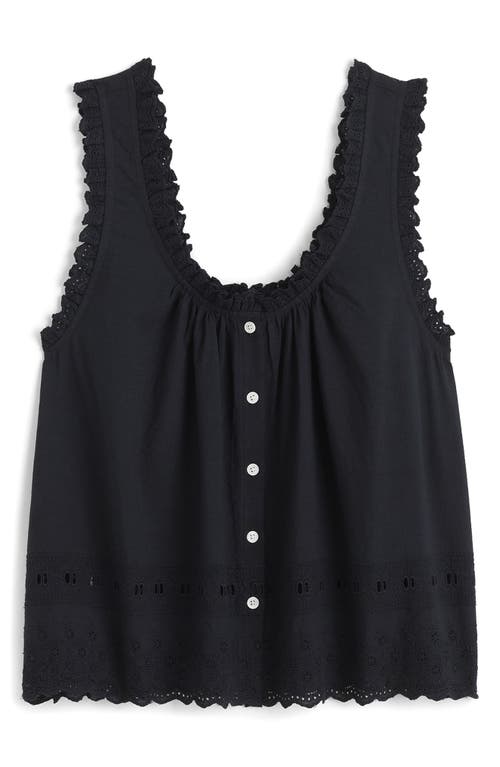 Shop Madewell Embroidered Ruffle Trim Sleeveless Top In Jet Black