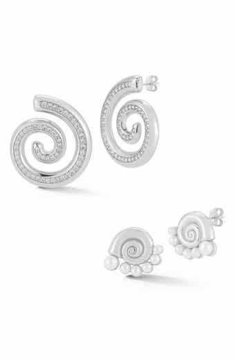 Assorted 2-Pack Cubic Zirconia Pavé Shell & Freshwater Pearl Stud Earrings