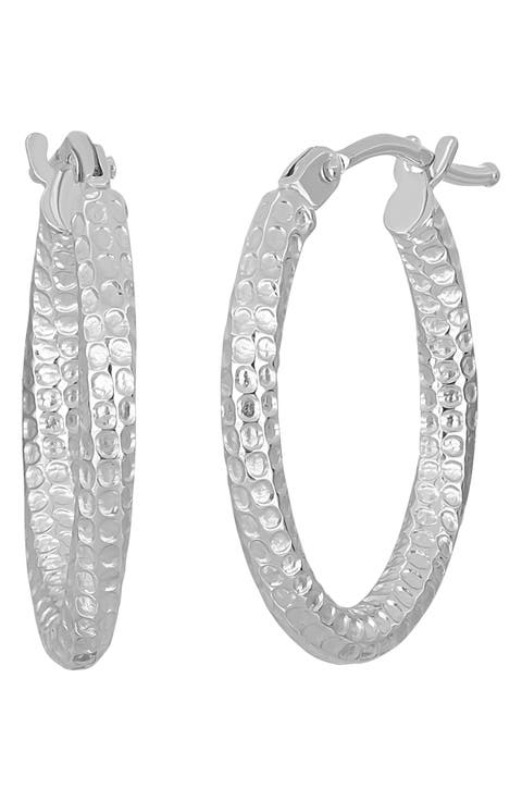 14K Gold Textured Hoop Earrings