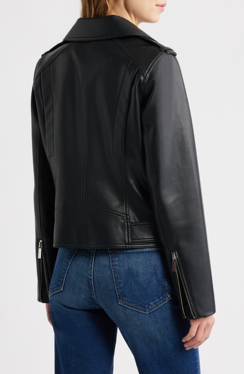 Michael Kors Faux Leather Moto Jacket, Alternate, color, Black