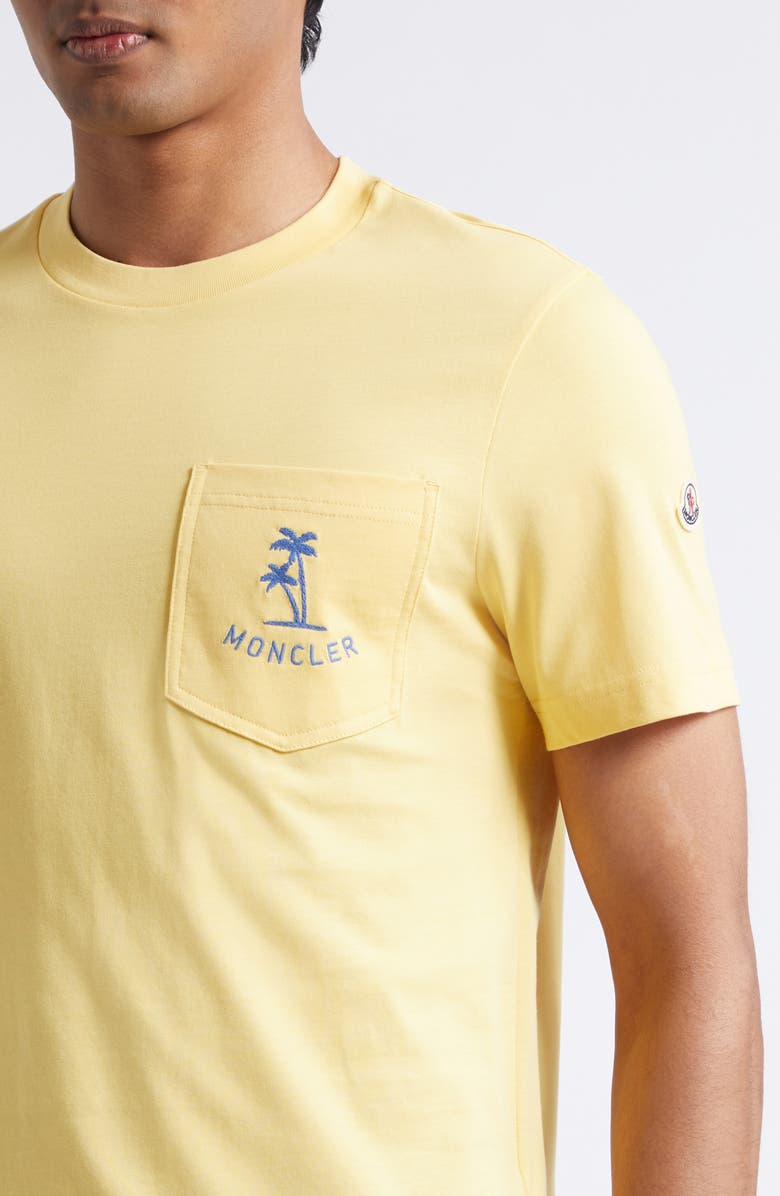 Moncler Logo Patch Embroidered Cotton Pocket T-Shirt, Alternate, color, Hay
