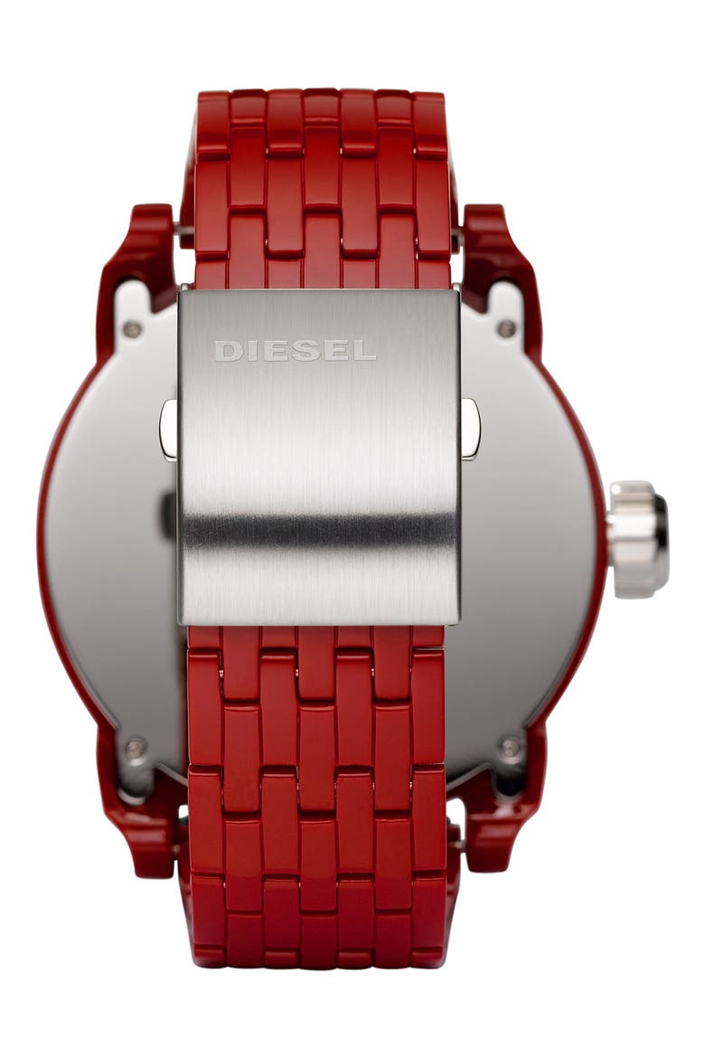 'Franchise' Oversized Round Bracelet Watch, 59mm x 67mm, Alternate, color, RED