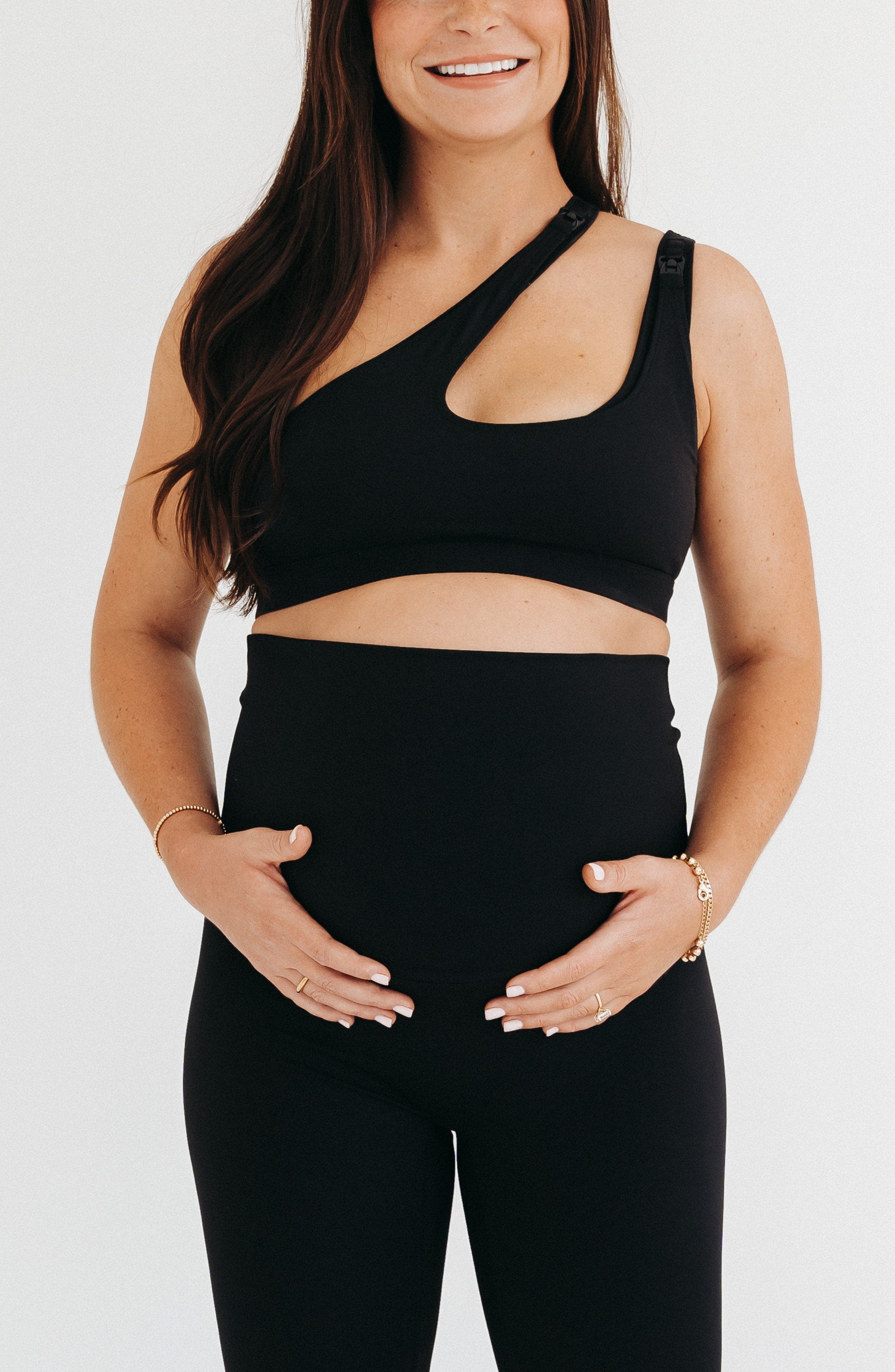 AXK Women's Cross Body Nursing Bra With Easy-Release Breastfeeding Clips and One-Shoulder Design in Black 