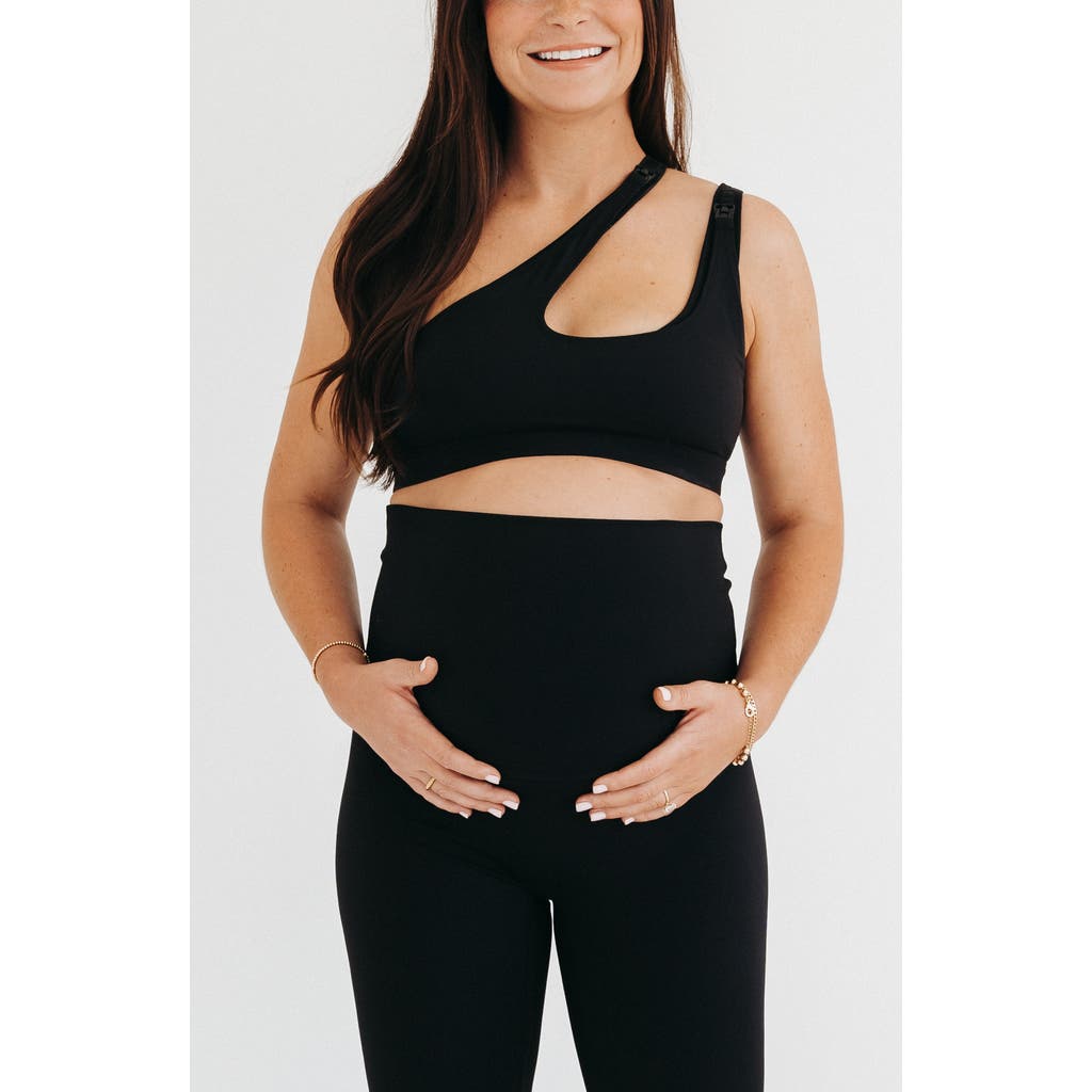 Axk Cross Body Nursing Bra With Easy-release Breastfeeding Clips And One-shoulder Design In Black