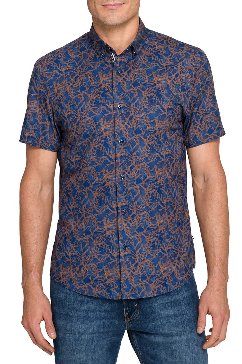 Twigs Woven Short Sleeve Basic, Main, color, BROWN/BLUE