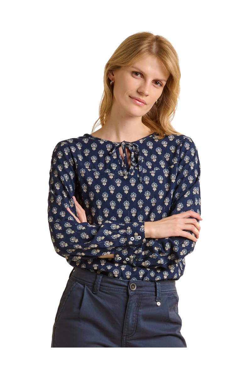 Juliette Long Sleeve Tie Neck Blouse, Main, color, Navy