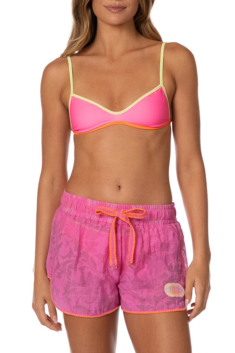 Fuchsia Flower Ryto Cover-Up Shorts, Alternate, color, DARK PINK