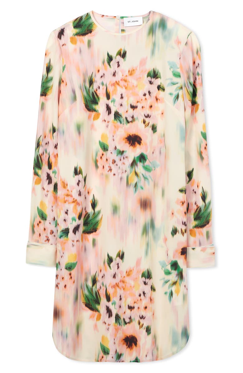St. John Collection Blurred Floral Print Silk Blend Shift Dress, Alternate, color, 