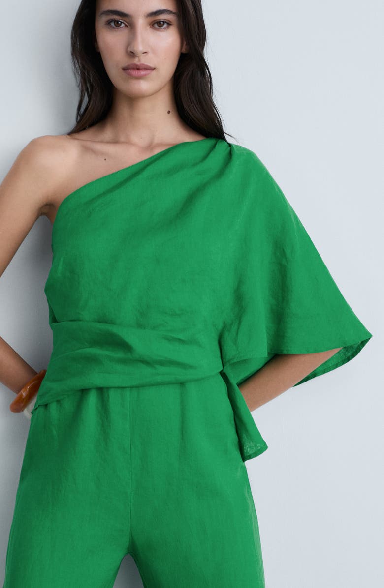 MANGO Asymmetric One-Shoulder Linen Jumpsuit, Alternate, color,