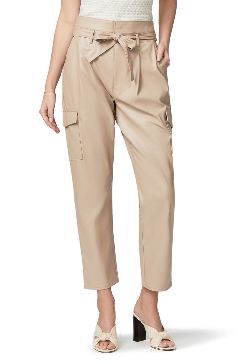 Tami Tie Waist Faux Leather Cargo Pants, Main, color, TAUPE