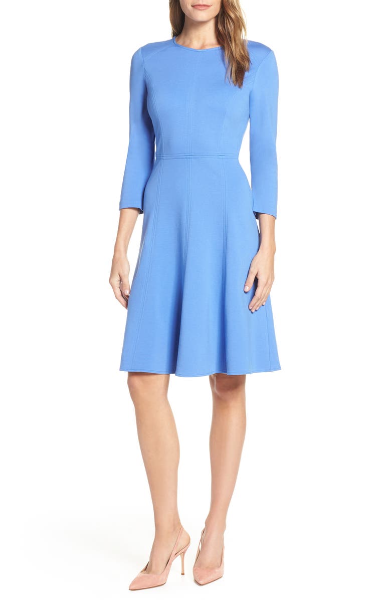 Eliza J Seamed Fit & Flare Dress, Main, color, Blue