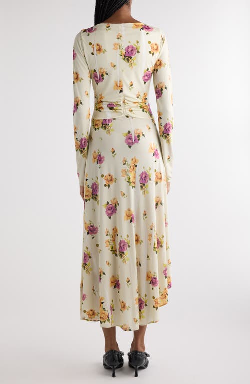 Acne Studios Edna Rose Print Long Sleeve Dress In Ivory/pink/purple