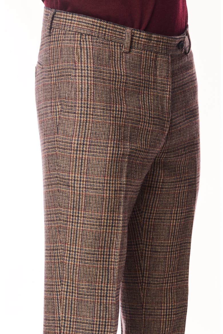 Downing Slim Fit Flat Front Houndstooth Wool Blend Dress Pants, Alternate, color, TEAL BURGUNDY BROWN PLAID