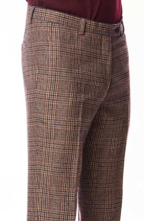 Paisley & Gray Downing Slim Fit Flat Front Houndstooth Wool Blend Dress Pants In Brown