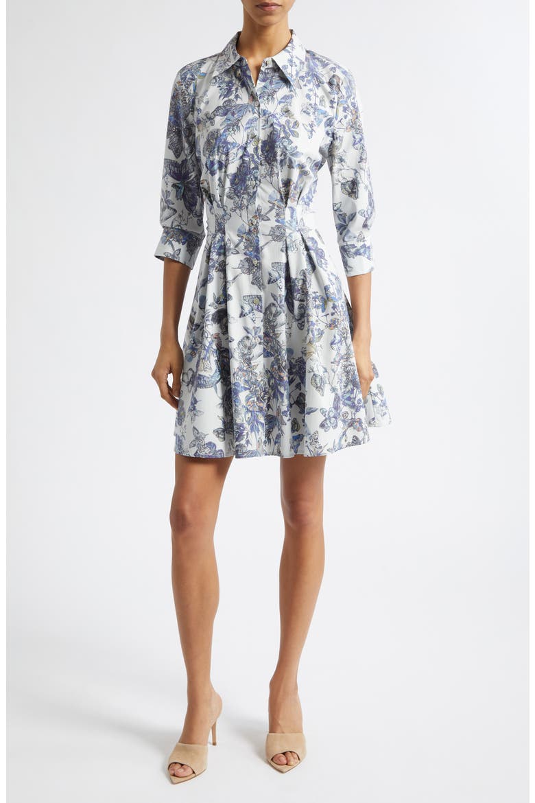 Journi Pleated Long Sleeve Shirtdress, Main, color, GREY MULTI WATERCOLR BUTTERFLY