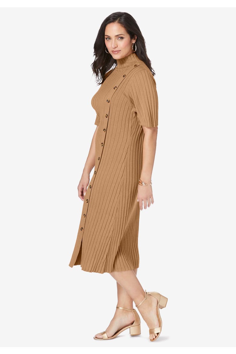 Button Front Sweater Dress, Alternate, color, DARK OLIVE GREEN