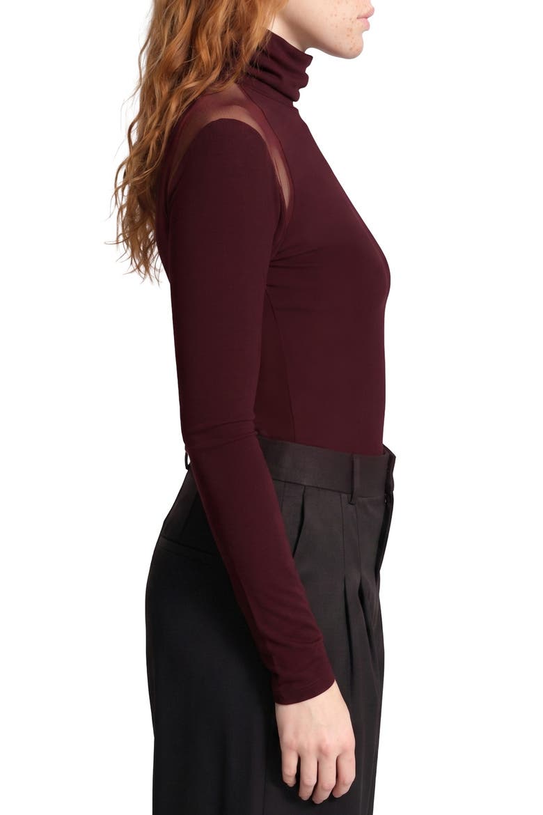 Maria Sheer Shoulder Turtleneck Top, Alternate, color, BURGUNDY