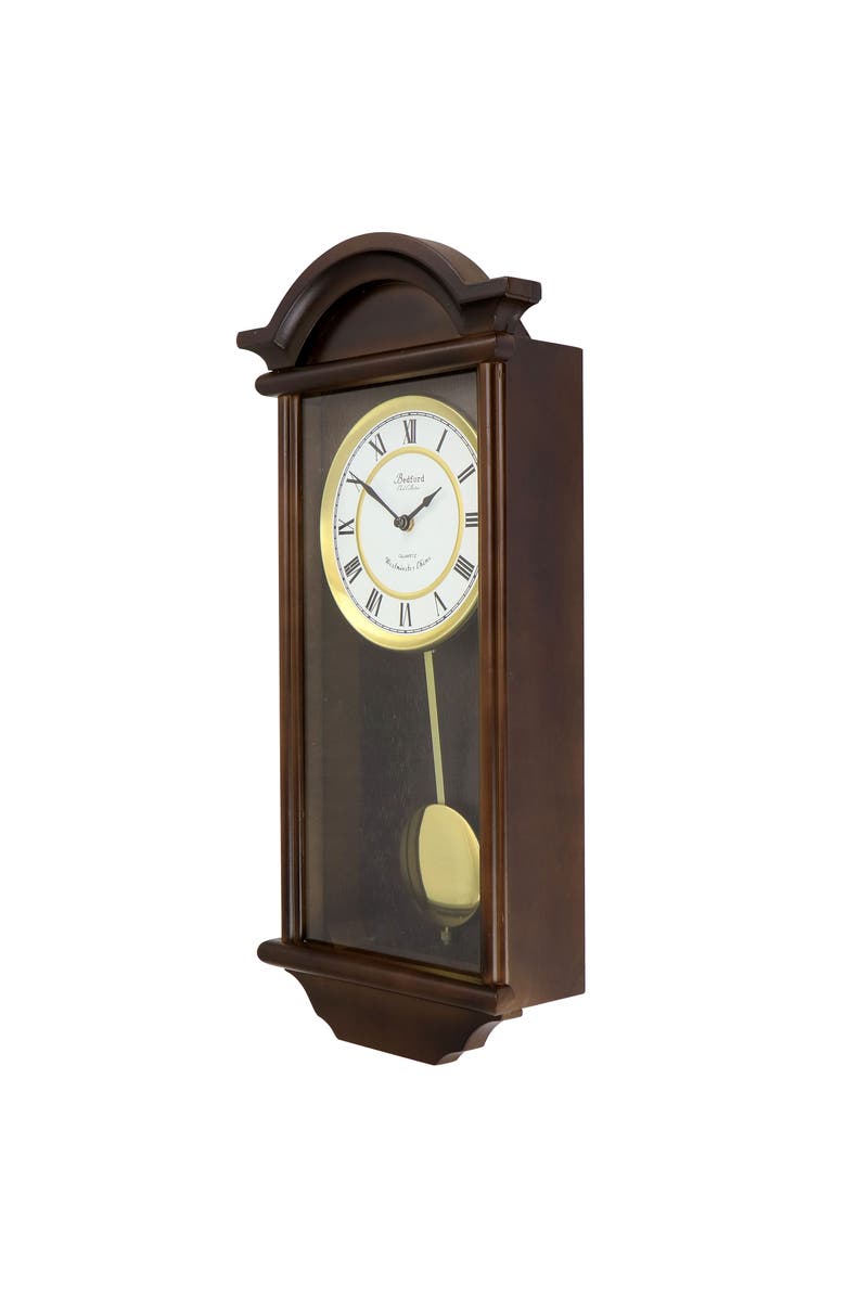 Bedford Clock Collection George 22in Chestnut Wood Chiming Pendulum Wall Clock, Alternate, color, Chestnut