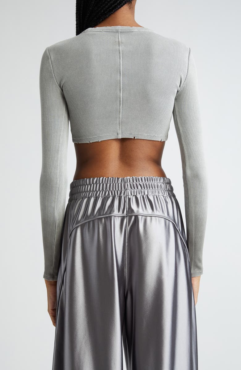 Alexander Wang Distressed Logo Long Sleeve Crop Rib T-Shirt, Alternate, color, 