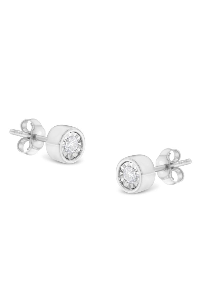 Silver 1/5 Ct Near Colorless Diamond Miracle- Bezel Barrel Style Stud Earrings, Main, color, White