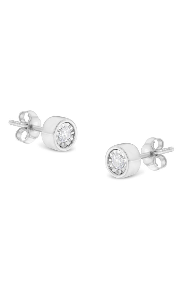 Haus of Brilliance Silver 1/5 Ct Near Colorless Diamond Miracle- Bezel Barrel Style Stud Earrings, Main, color, White