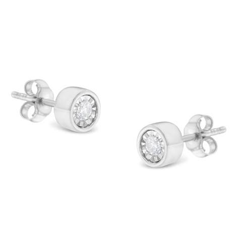 Silver 1/5 Ct Near Colorless Diamond Miracle- Bezel Barrel Style Stud Earrings
